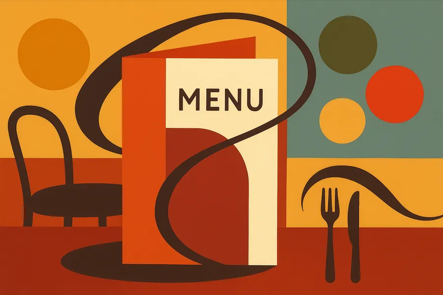 A restaurant menu with highlighted dishes